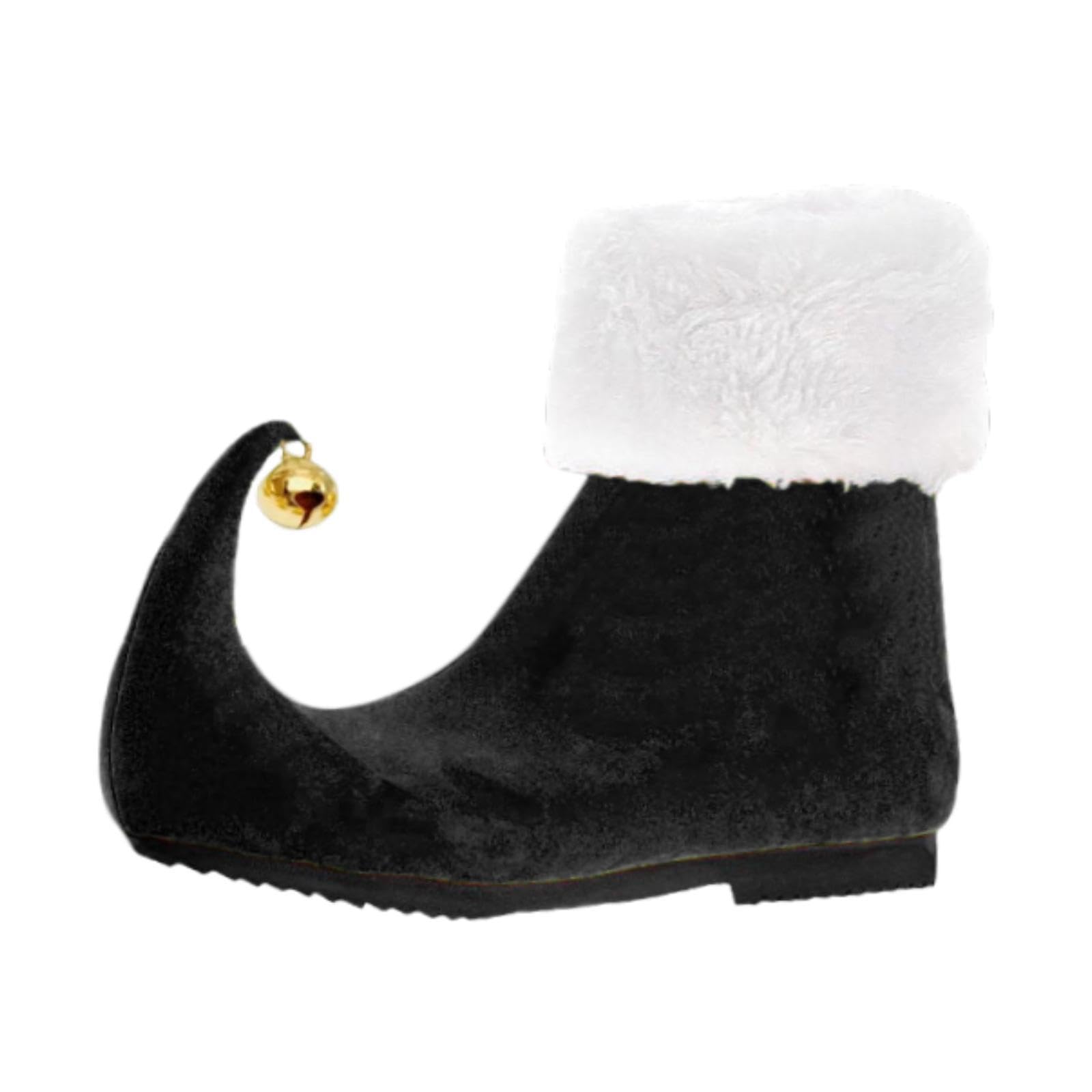 kowaku Christmas Santa Elf Shoes with a Bell, Elf Shoes Cute Boots for Adults for Christmas Party Holiday Celebration Fancy Dress Halloween, Black, 46