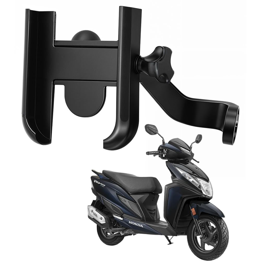 WHIPONE Metal CNC Mobile Holder for Scooter, Scooty & Motorcycle Compatible for Honda Dio 125, Mirror Mount, 360° Rotation, Strong Anti-Slip Grip, Wide Adjustable Fit for All Smartphones (Black)-image-47