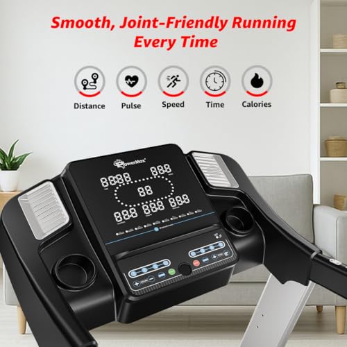 Image of PowerMax Fitness TDA-125 5.0HP DC Motorized Treadmill with Auto Incline, Max User 130kg, Running Deck 1300x460mm Vertically Foldable Machine, Top Speed 18km /hr, LED Display, ipad & Mobile Holder