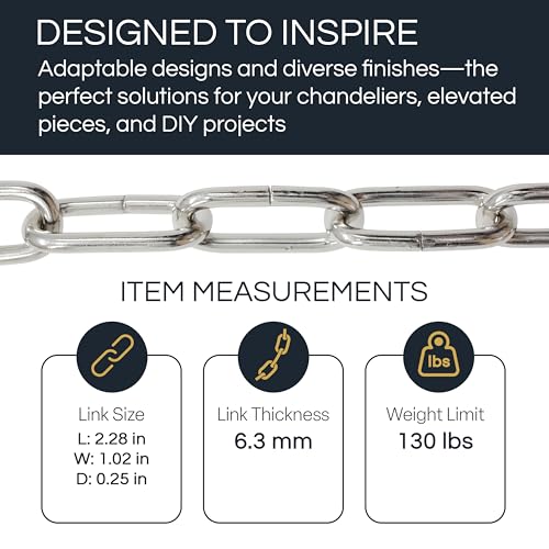 Image of RCH Hardware CH-ST59-U58-PB Steel Chandelier Chain 3 Gauge, Polished Brass (1 Foot)
