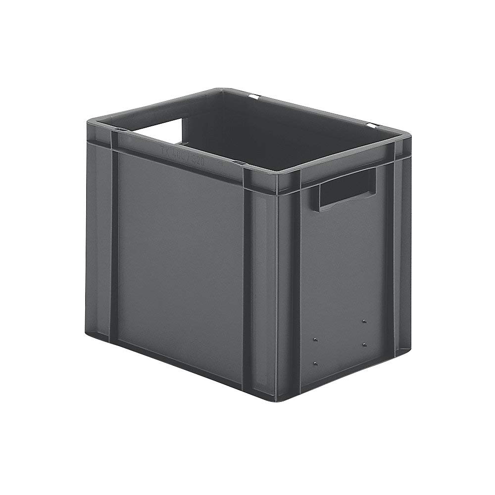 Euro-Format-Stapelbehälter, Wände und Boden geschlossen - LxBxH 400 x 300 x 320 mm - grau, VE 5 Stk - Euronorm Stapelkasten Euronorm Stapelkästen Euronorm-Stapelkasten Kunststoff-Stapelkasten Kunststoffbehälter Kunststoffkasten Kunststoffstapelbehälter