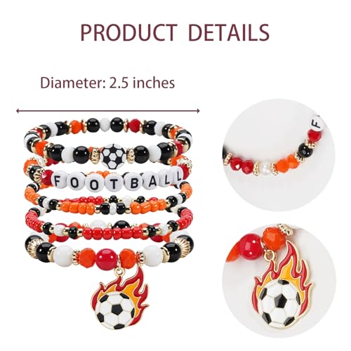 Image of Football Baseball Soccer Beaded Bracelets for Women Stackable Game Day Sports Theme Bracelet