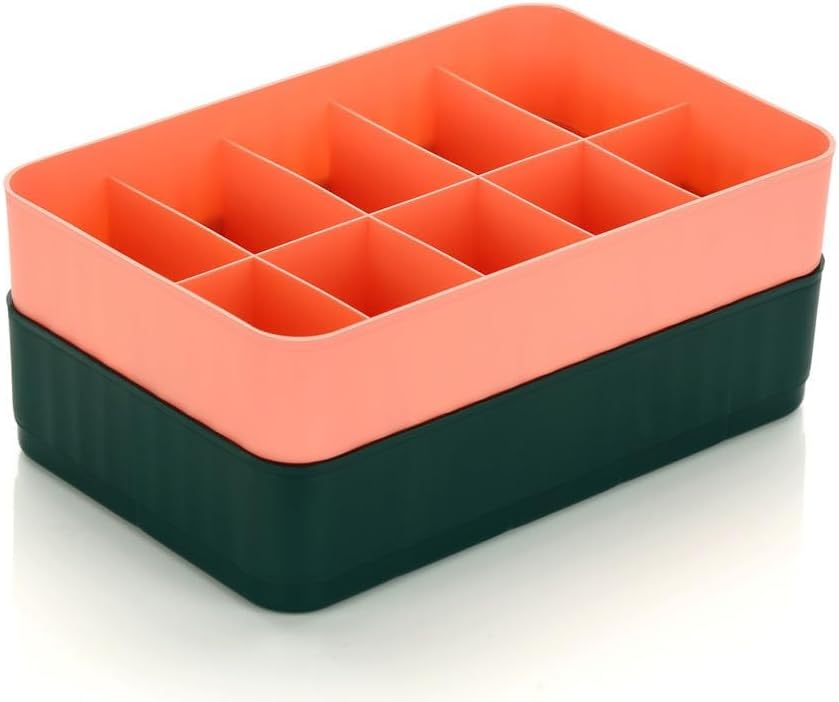 Plastic Drawer Organizer Tray Set of 2, Multipurpose Storage for Socks, Underwear, Makeup & Accessories, Stackable Wardrobe & Closet Divider (Multicolor)