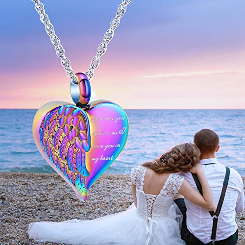 shajwo Cremation Jewelry Angel Wing Heart Urn Necklaces for Ashes Memorial Keepsake Pendant for Women Men,Rainbow