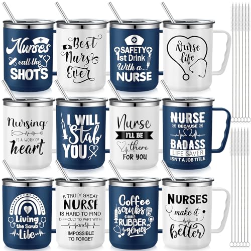 Ziliny 2026 Nurse Gifts Bulk Nursing Travel Coffee Mug 17 oz Nurse Appreciation Cups Stainless Steel Insulated Tumbler with Handle for Graduation Friends Coworker(Simple)