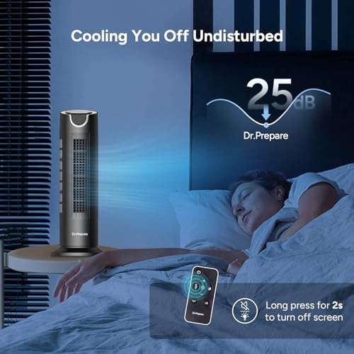 DR.PREPARE Tower Fan for Bedroom, 25 dB Quiet DC Bladeless Fan with Remote, 8 Speeds, 1-8H Timer, 80° Oscillating Fans for Indoors, 16 Inch Portable Desk Table Fans for Room, Home, Office by DR.PREPARE - Used condition - Image 4