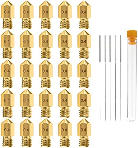 0.4MM MK8 Ender 3 Nozzles 25 pcs 3D Printer Brass Nozzles Extruder for Makerbot Creality CR-10 with 5 Needles and Metal Storage Box (0.4mm)