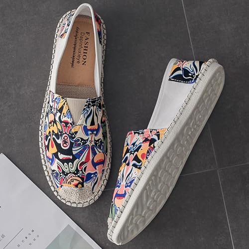 MILDSEVEN Embroider Men's Fashion Linen Shoes, Casual Traditional Chinese Canvas Shoes, Simplicity Handmade Comfortable Retro Loafers,7.5,B