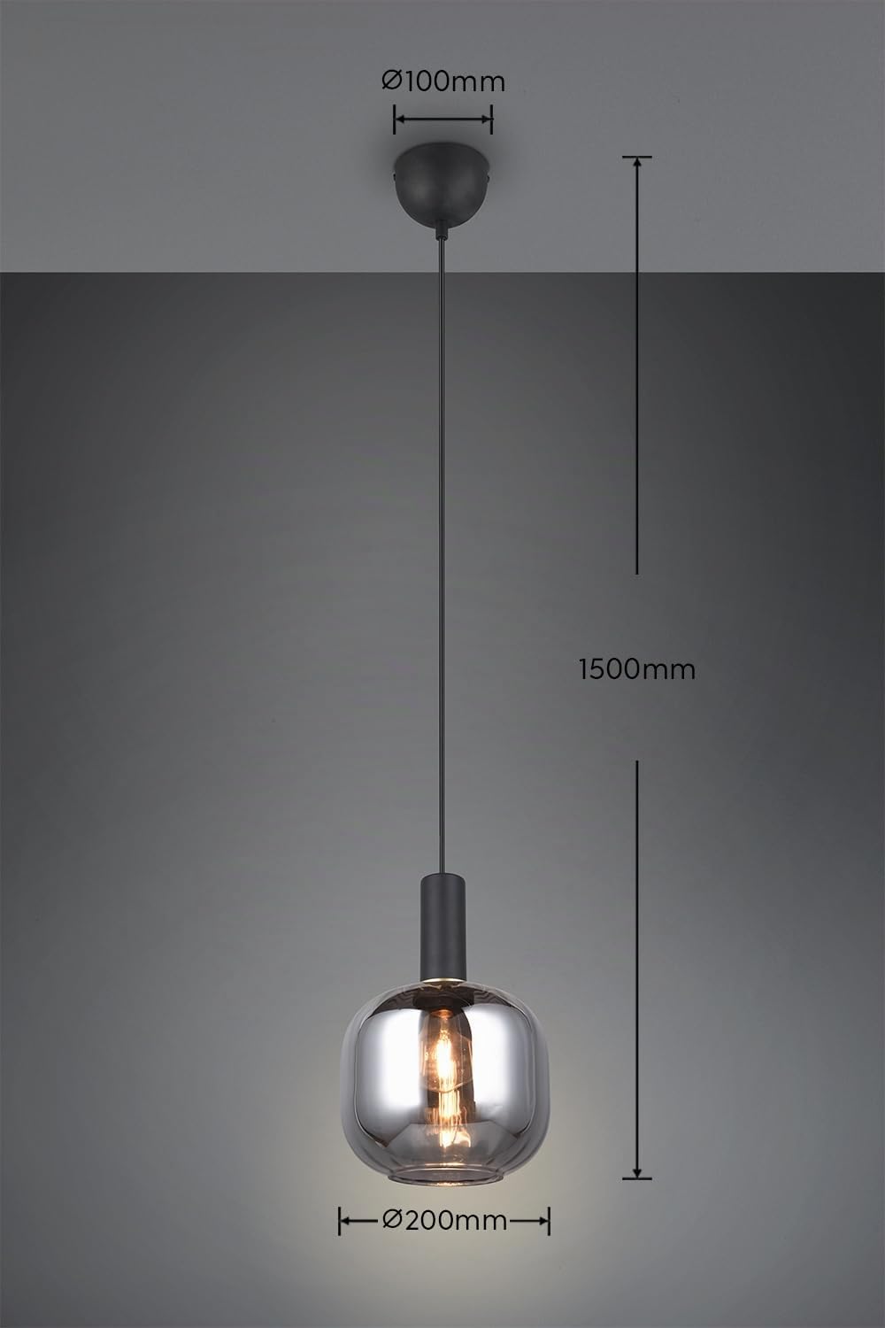 Trio Leuchten Suspension DIVA 319800132, métal noir mat, verre chromé vaporisé, excl. 1x E27