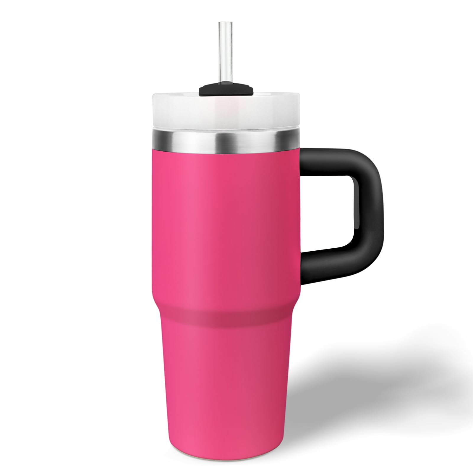 Tumbler avec poignée et paille - Avec couvercle et paille - En acier inoxydable 304 - Pour l'école, le sport en plein air (noir barbe)