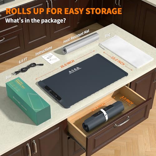 HOTEAGLE Food Warming Mat with Heat Resistant Pad for Family Dinner 26"x15" - image 8
