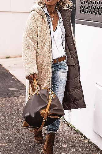 Womens Puffer Jackets Plus Size Hooded Zip Up Long Coats Winter Thermal Long Sleeve Sherpa Lined Overcoat Outerwear2