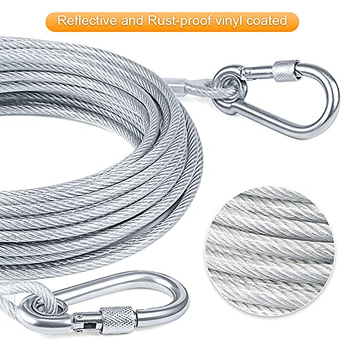 Tresbro 30Ft Reflective Dog Tie Out Cable For Dogs Up To 250 Pounds, Steel Wire Dog Leash Cable With Stainless Dual Fix Buckle, Lightweight And Durable, Dog Chains Outside For Outdoor,Yard,Camping #TOP3