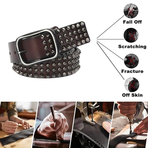 Leather Studded Belts Fashion Cone Spike And Circular Rivet In Arrangement Metal Punk Rock Style Western Belt2