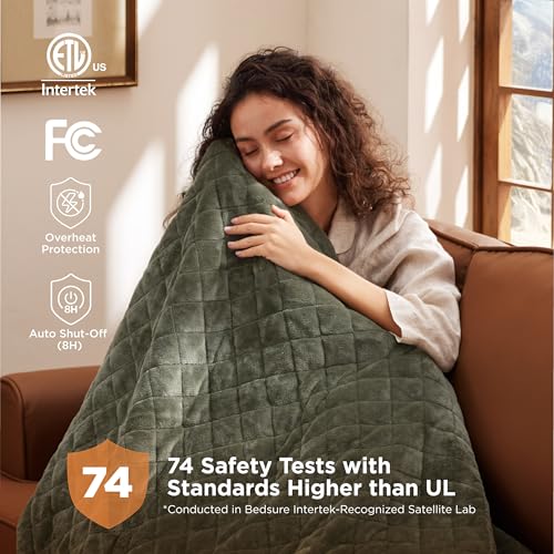 Image of Bedsure Electric Blanket Full Size - Quilted Heated Blanket Full, Soft Flannel Thick Heating Blanket with 10 Time Settings & 6 Heat Settings, Warm Gifts for Women Men (72x84 inches, Olive Green)