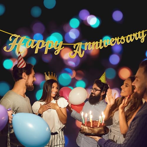 Image of Flyloons 2nd Happy Anniversary Banner Gold Decorations Kit for Men Women Wedding Anniversary Banner Items without Balloons