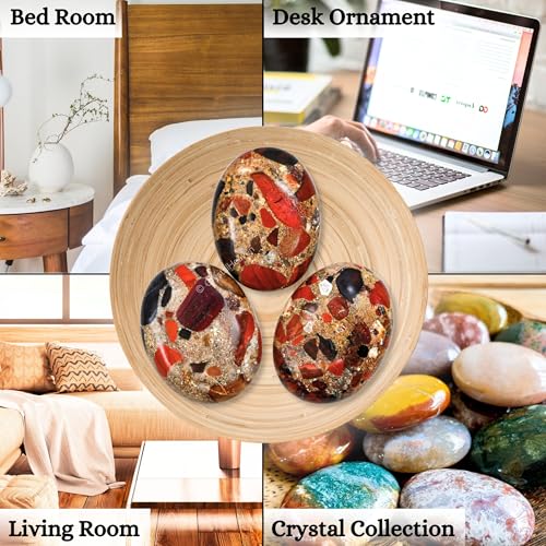 Image of Certified Spotted Jasper Crystal Palm Pebbles Stones for Anxiety Stress Relief Massage - AAA Grade Original Healing Gemstone Agate Palm Stone for Yoga Meditation Spiritual Reiki Feng Shui