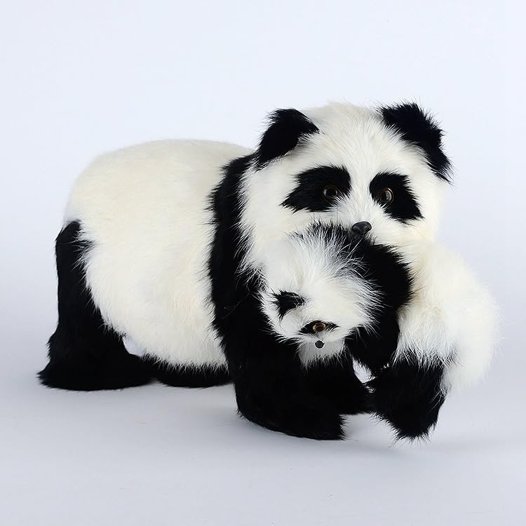 Statue de panda avec bébé en résine, sculpture animalière réaliste de 32 cm