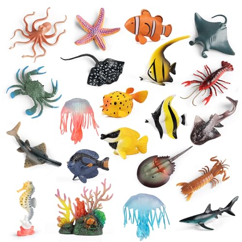 Figuras de animales de mar para niños pack de 21 tiburón pulpo y coral