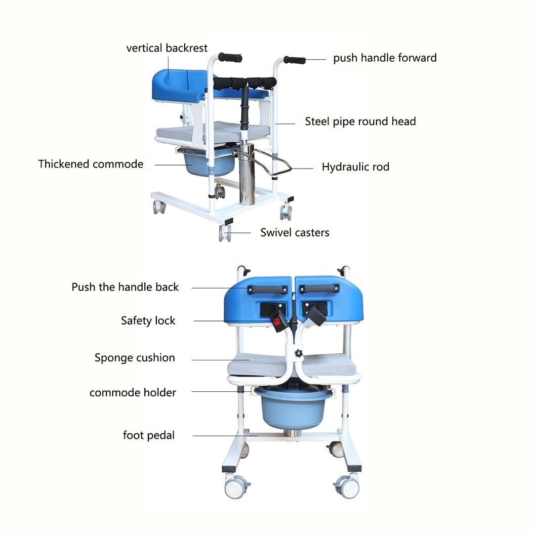 Elevador de pacientes hidráulico,elevador médico, silla de transferencia,Silla de ruedas portátil de transferencia de pacientes para el hogar, Asiento Dividido 180° B