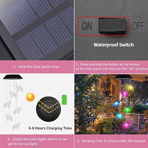 Aionasa Wind Chimes, Elephant Solar Wind Chimes For Outside, Birthday Gifts For Mom Grandma, Waterproof Led Solar Powered Memorial Wind Chimes With 7 Color Changing For Garden Outdoor Yard Lawn Decor #TOP5