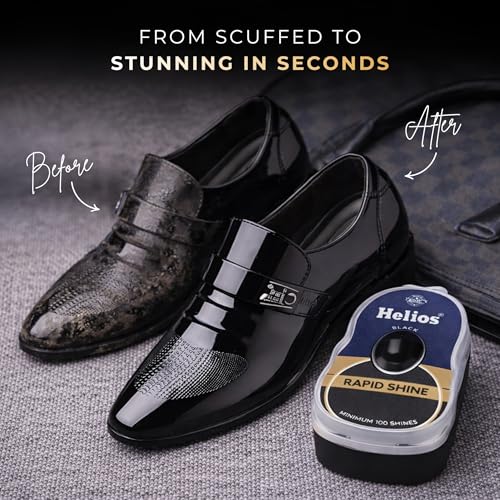 Image of Helios Rapid Shine Shoe Shiner | Instant Gloss Finish | Mess-Free Sponge Applicator | Long-Lasting Performance | Minimum 100 Shines Each