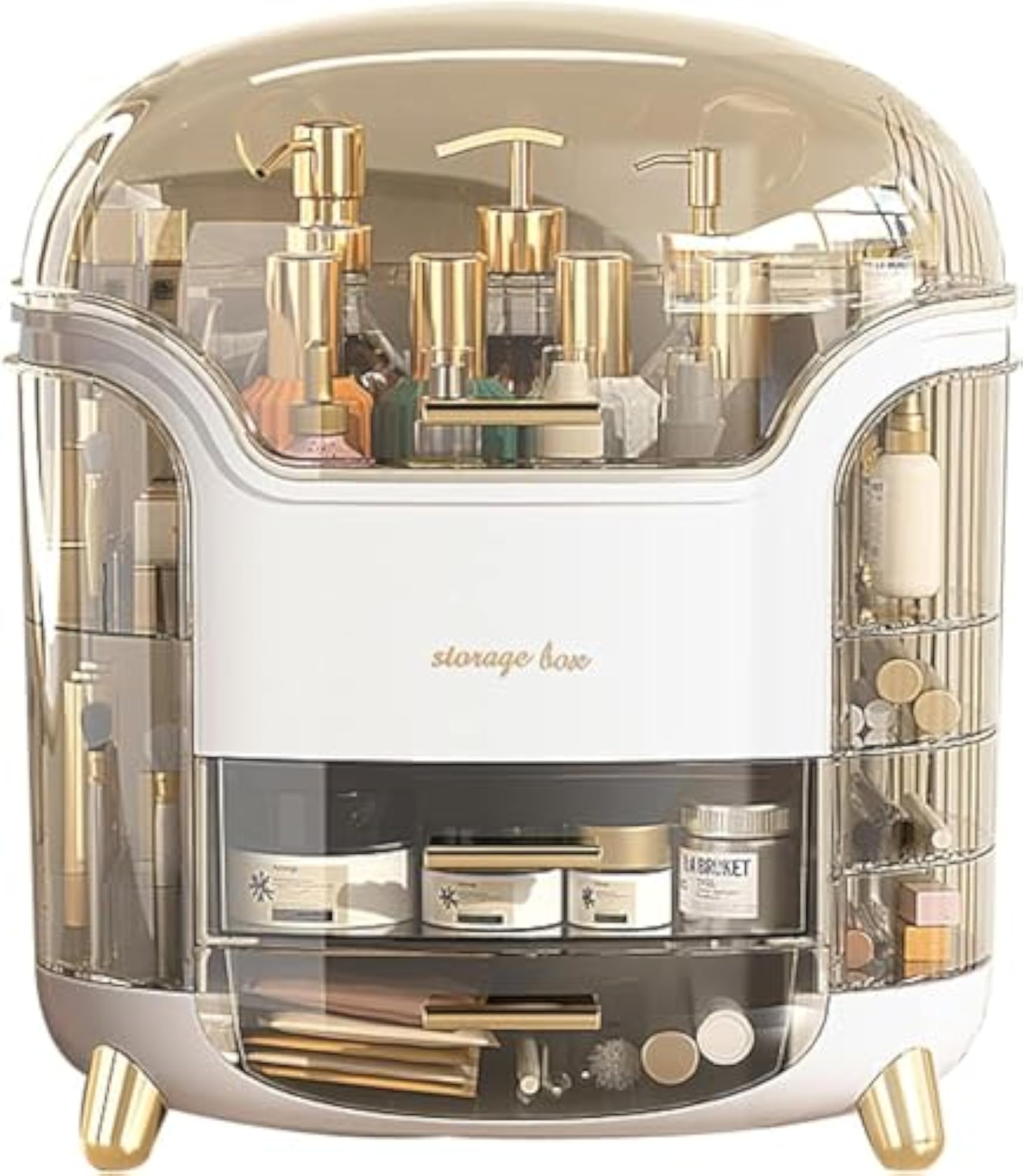 Dustproof Cosmetic Storage Box with Lid & Drawers