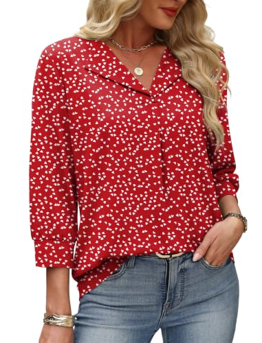 Image of WIHOLL 3 /4 Length Sleeve Womens Tops Dressy Casual Blouses Summer Spring Trendy Business Outfits Fashion Clothing