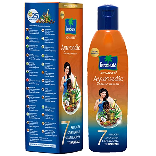 Parachute Advansed Ayurvedic Coconut Hair Oil With Basil (Tulsi), Aloe Vera, Flax Seed, Gooseberry (Amla), And 25 Ayurvedic Ingredients | Controls Hair Fall, Dandruff & Hair Thinning | For All Hair Types | 6.4 Fl Oz #TOP6
