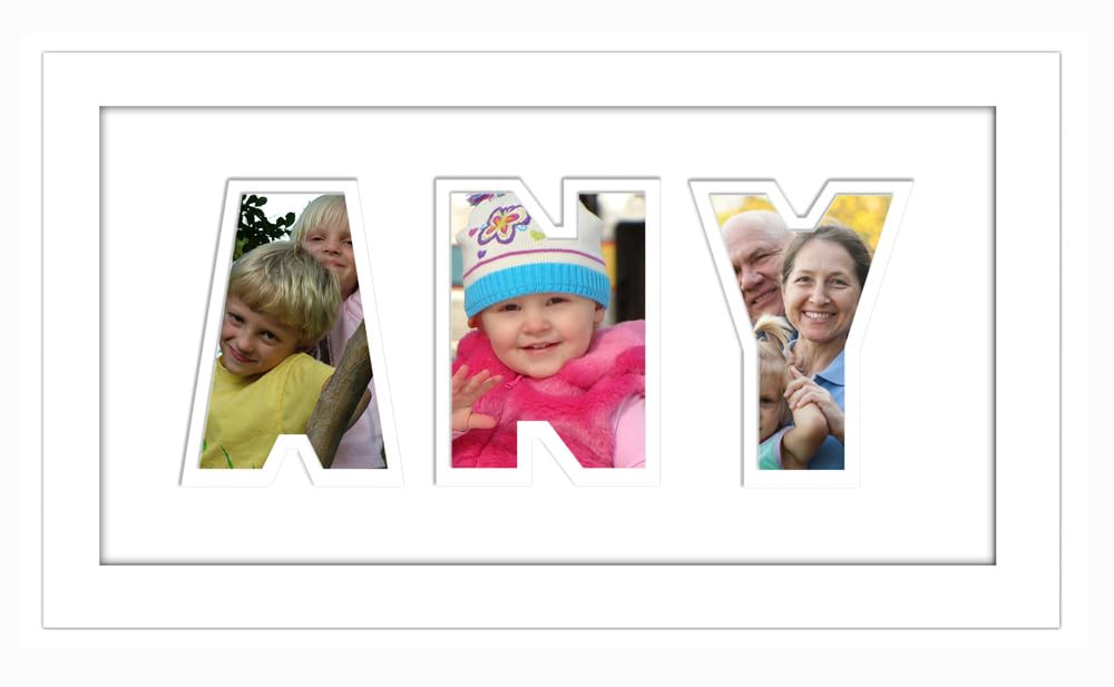 Personalised Any Name Word Photo Frame Birthday Picture Gift Present (White Finish Frame White Mount White Inside, 3 Letters (Letters only no spaces)) โ image 1