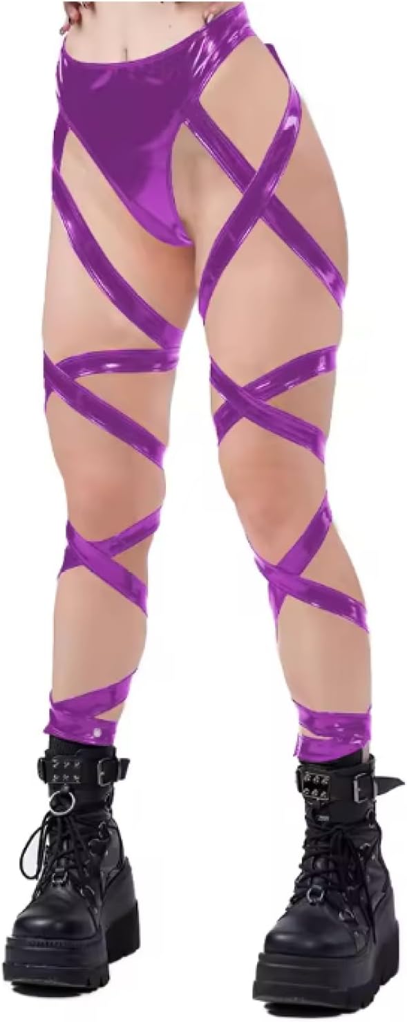 Women's Pole Dance Men's Sissy Hollow Lace PVC Leather Pants Fetish