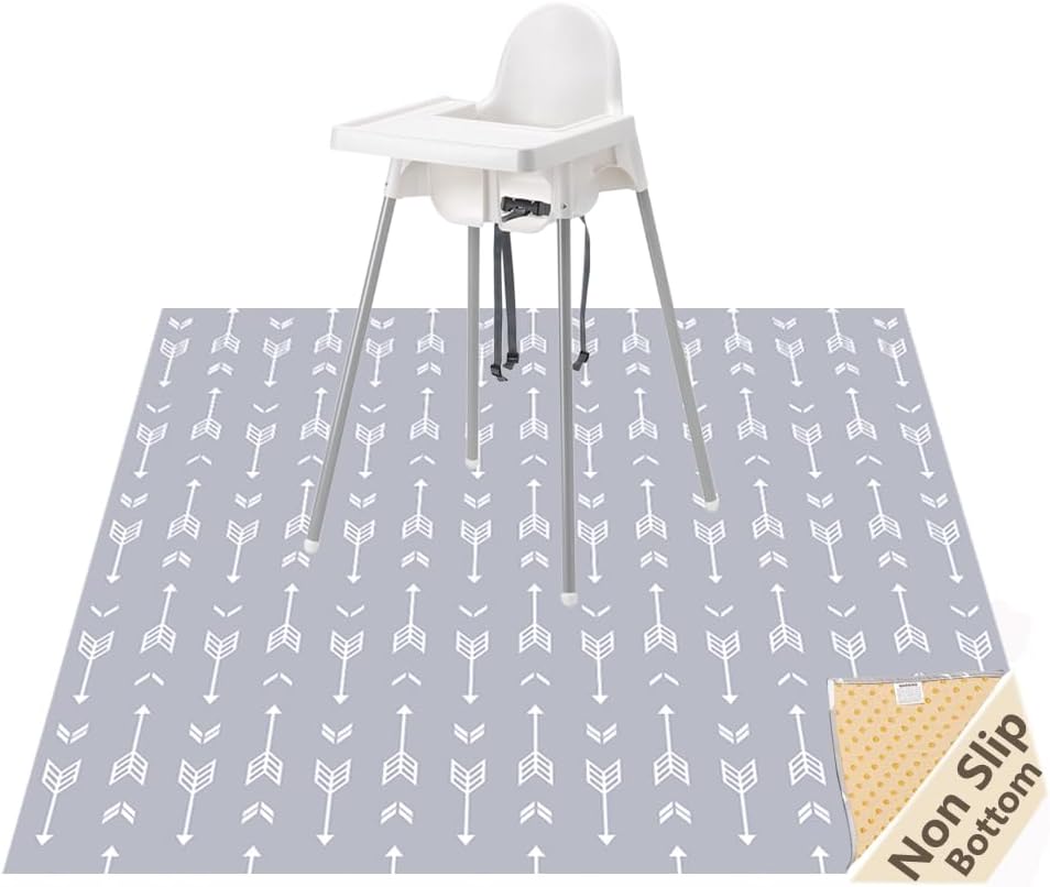 WOMUMON 51” Splat Mat for Under High Chair/Arts/Crafts, Wo Baby Washable Spill Mat Water-resistant Anti-slip Floor Splash Mat, Portable Play Mat and Table Cloth