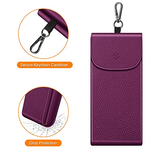 Image of FINTIE Double Glasses Case with Carabiner Hook, Portable Vegan Leather Eyeglass Case Anti-scratch Sunglasses Pouch