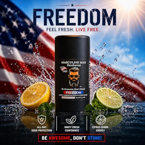 Image of Deodorant for Men - Aluminum Free Mens Deodorant - Natural Deodorants - Sweat Protection for Underarm - Stain-Free Stick Deodorants - Made in USA, 3.2oz (Pack of 2, Freedom)