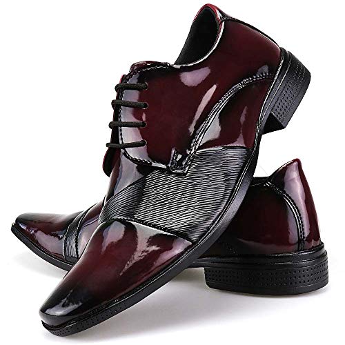 Kit 3 Pares Sapato Social Neway WS Shoes Masculino Cinza, Vinho e Preto + Relógio