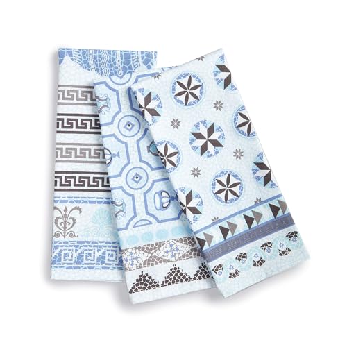 Image of Encasa XO Cotton Kitchen Towel Set - Super Absorbent 70x45 cm Tea Towels & Dish Cloths for Washing Up, Drying Dishes, and Cleaning - Ultra Soft and Durable - Pack of 3 - Mosaic Combo
