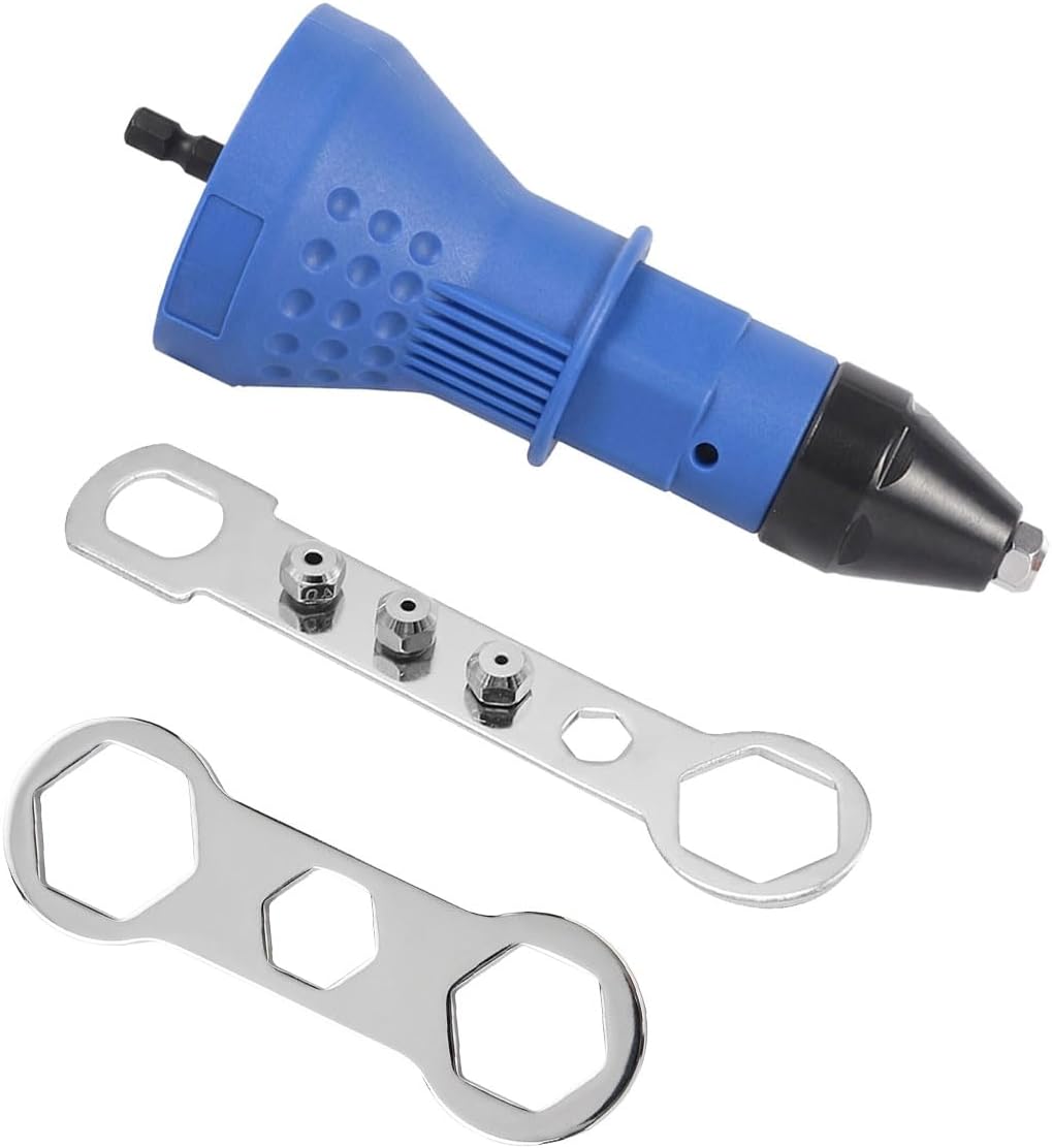 Pop Rivet Gun Adapter Kit, Rivet Drill Attachment with 4 Rivets Heads 2.4mm/3.2mm/4.0mm/4.8mm, Cordless Electric Drill Riveter Insert Nut Tool, Cordless Rivet Gun Power Drill Adaptor Kit