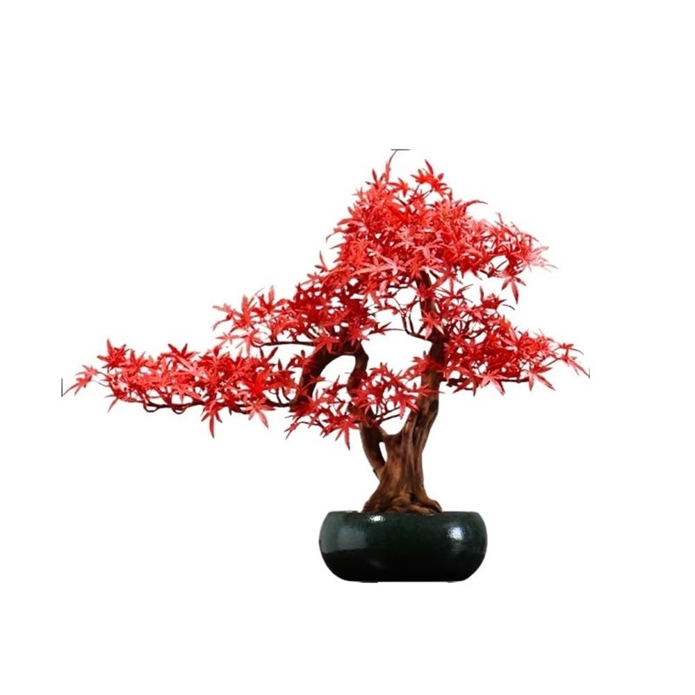 IUokLU Artificial Bonsai Artificial Red Maple Bonsai Tree With Pots Hotel Desktop Landscaping Fake Plant Decoration