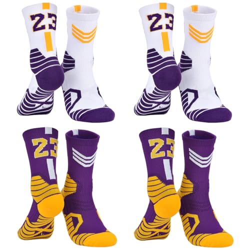 Dingcooler Men Basketball Socks 2/4 Pairs, Basketball Team Lucky Number Athletic Sports Socks for Adult Youth Kids