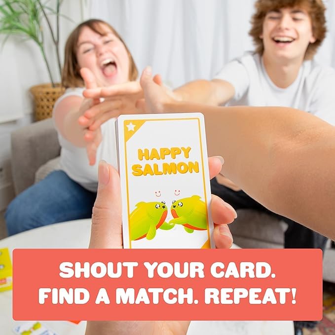 Image of Happy Salmon Board Game | Quick Matching Card Game for 3-8 Players, Ages 6+ | Fast-Paced 90 Second Rounds | Perfect for Family Game Nights and Parties