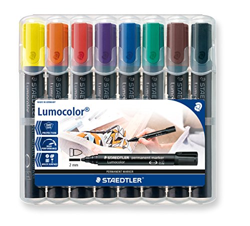 Staedtler 352 WP8 Lumocolor permanent Marker, Rundspitze, 2 mm, aufstellbare Box mit 8 Farben (5er Pack)