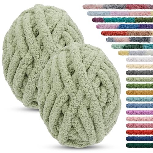 LEREATI 2 x 25.6m Pelote Laine Grosse Maille 2cm Fil Laine Chenille Crochet Grosse Laine à Tricoter à la Main Laine Velours pour Couvertures Lit pour Animaux...