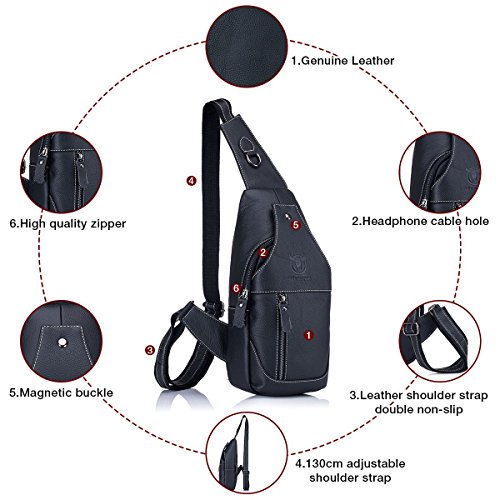 Men's Sling Bag Genuine Leather Chest Shoulder Backpack Cross Body Purse Water Resistant Anti Theft For Travel Hiking School3