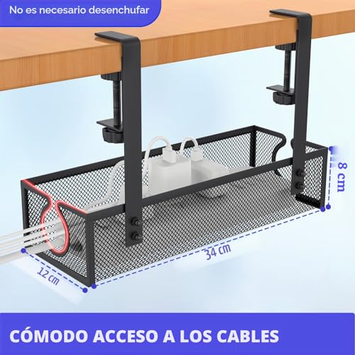 Miniatura 6 de Decohome Bandeja Organizadora De Cables Debajo Del Escritorio, Organizador De Cables De Red Sin Taladro, Organizador De Cables Y Enchufes Eléctricos Para El Hogar Y La Oficina