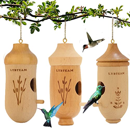 2023 Hummingbird Houses - Natural Wooden Hummingbird Houses For Outside Hanging, Hummingbird Swinging Hummingbird Nest, Bird Houses For Garden Window Outdoor Home, 3 Packs #TOP13