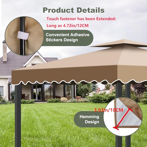 10\'X10\' Gazebo Canopy Top Replacement, Double Tier Gazebo Canopy Replacement Top Cover with Air Vent, Grill Gazebo Top Roof for Shop Garden Patio Yard Outdoor, Pavilion Cover Sunshade (Khaki B)