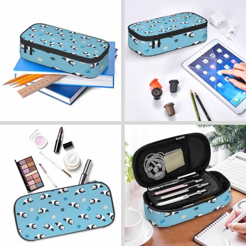 Image of Panda Pencil Case Funny Animal Cartoon Blue Pencil Bag Pouch Box Organizer for College School Students Boy Girl
