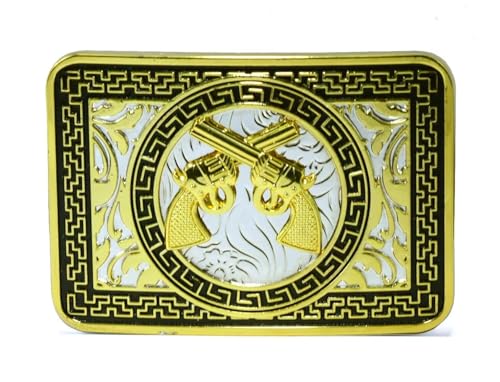 GURANSE Dart Double Guns Belt Buckle With Golden Border Acanthus Flower Western Cowboy Style