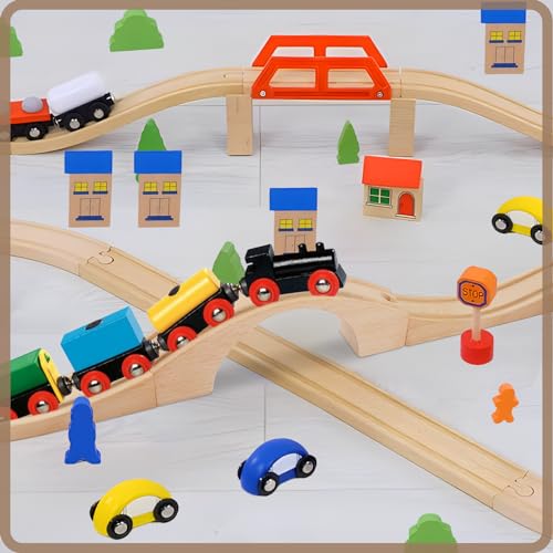 Image of 1 Pack Wood Train Track Extension Wooden Train Bridge Track Wood Train Accessories Wooden Railway Bridge Wood Train Track Connectors Compatible with Most Toy Train Railroads for Birthdays
