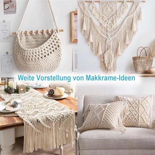 WINOK 3er Set Makramee Garn 3mm x 100m Baumwolle - Weiß/Hellrosa/Hellgrau – Bild 6